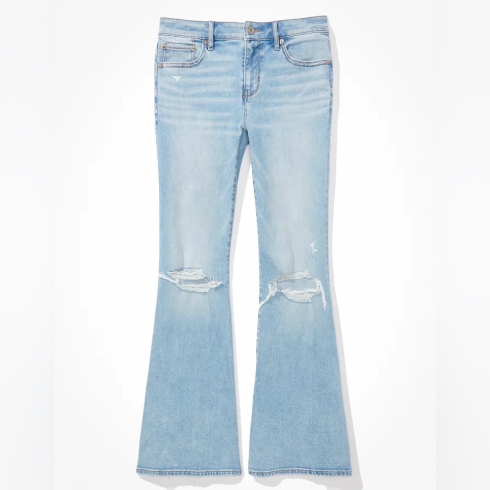 American Eagle Outfitters Size 18 High-Rise Kick Crop Ripped Light Wash Jeans